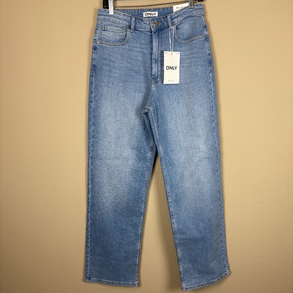 NWT Only Maddie Extra High Waist Wide Leg Cotton Blend Stretch Denim Jeans - Picture 1 of 12